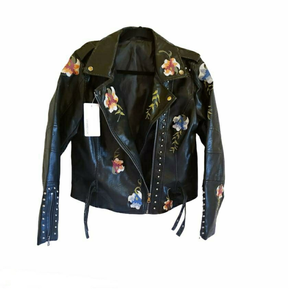 Women Leather Floral Print Embroidery Jacket - Picture 11 of 16